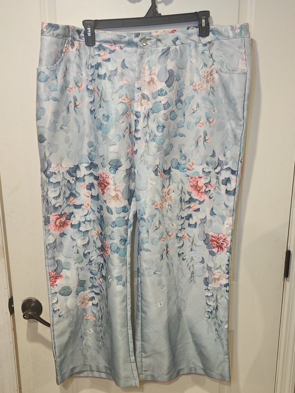 Floral Wide-Leg Women's Pants in Light Blue